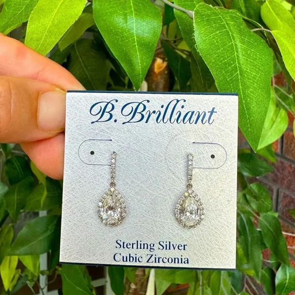 B.Brilliant 925 Sterling Silver Dangle Earrings NWT - Picture 1 of 7